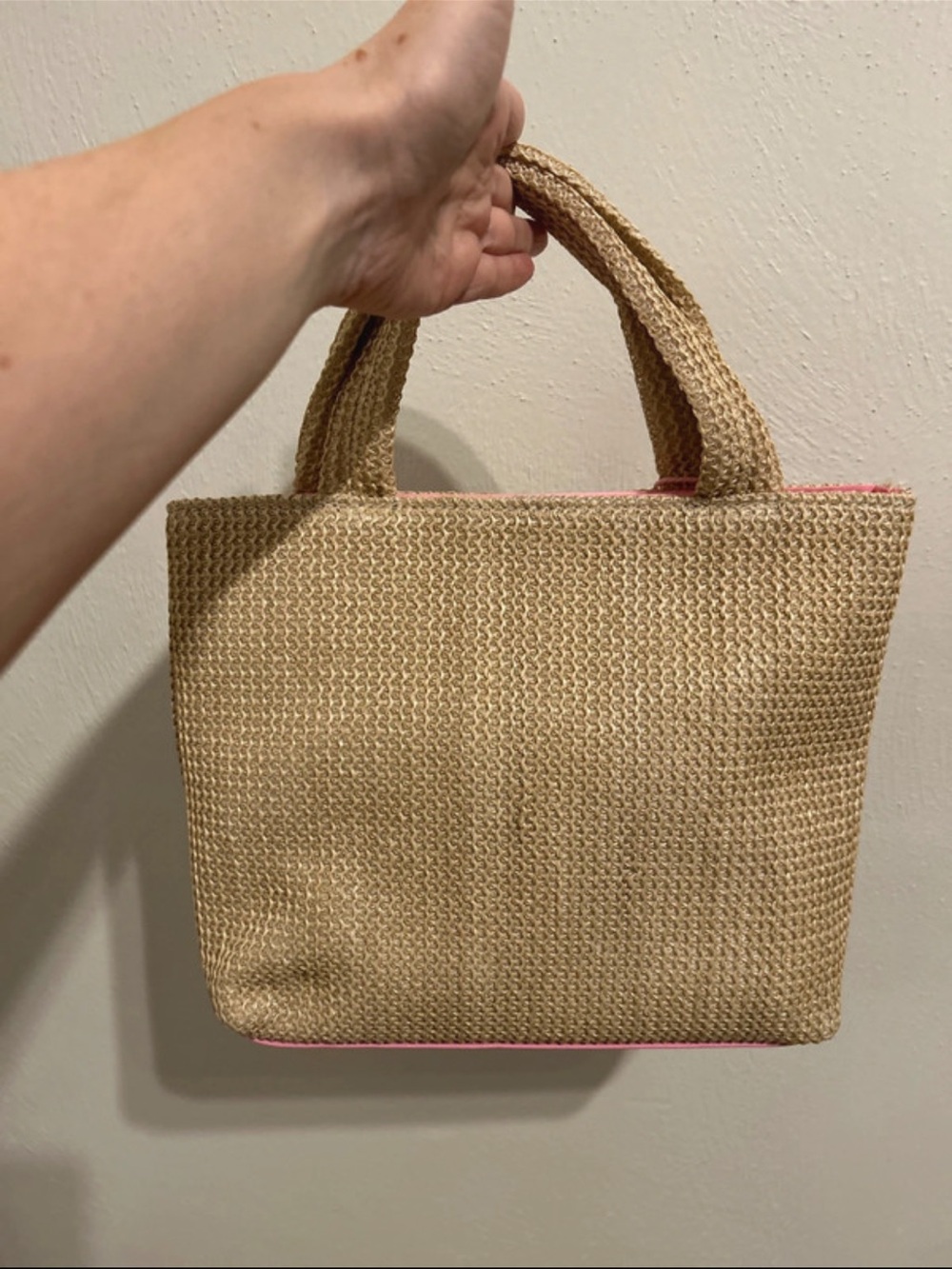 NWT Straw Tote Bag with Pink Cherry Embroidery and removable bag charm - Picture 4 of 7